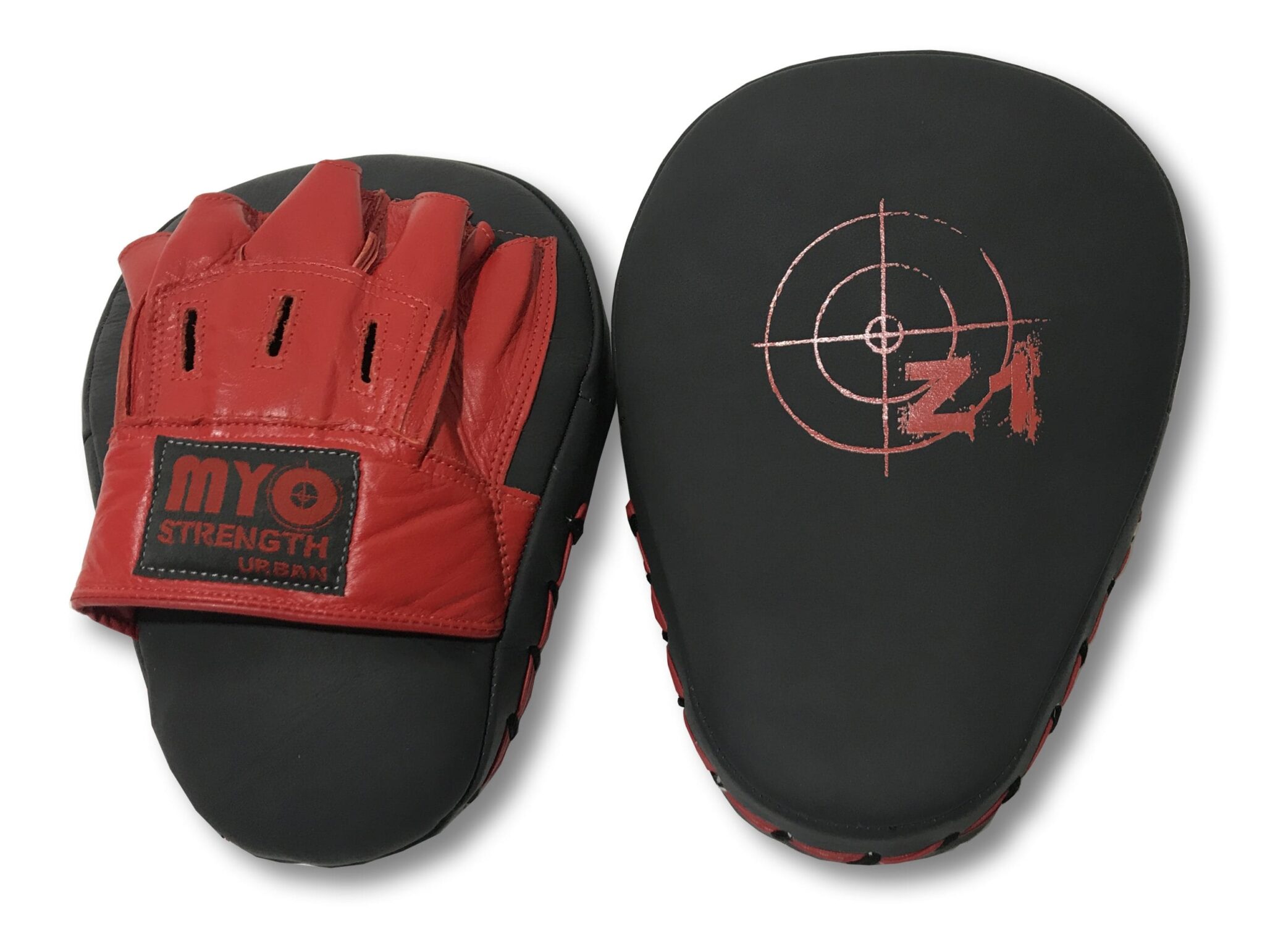 Sparring Hook And Jab Pads – Grey/Red – Leather - Image 2